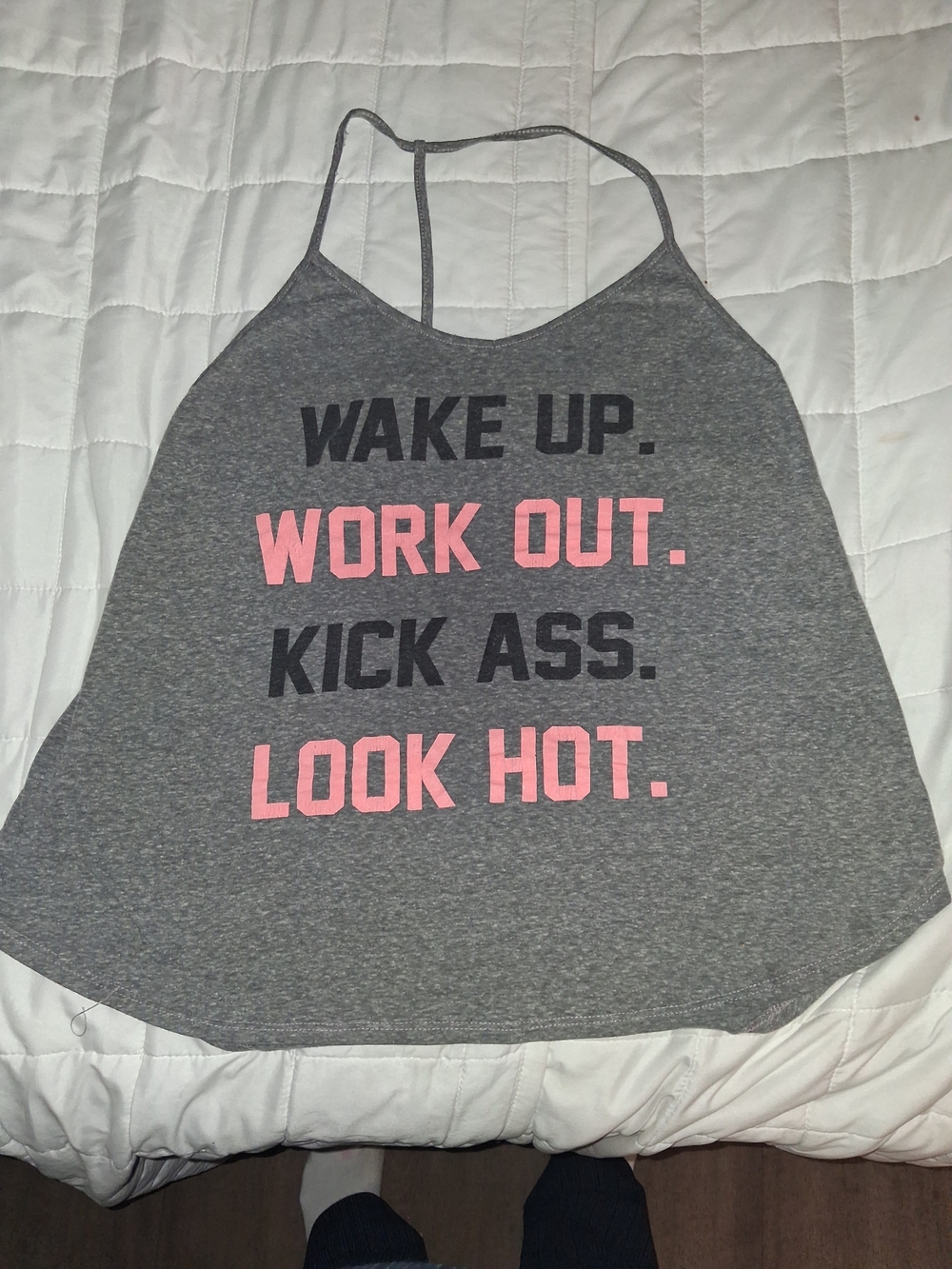Charlotte Russe Gray Tank Top with Pink & Black Graphic